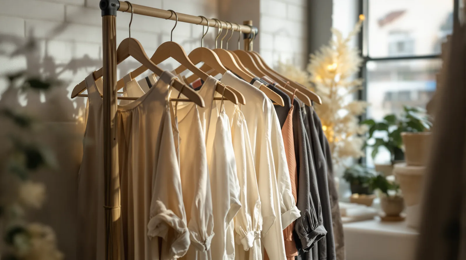 Elyaf Butik mağaza vitrini ve içindeki doğal kumaş kıyafetler